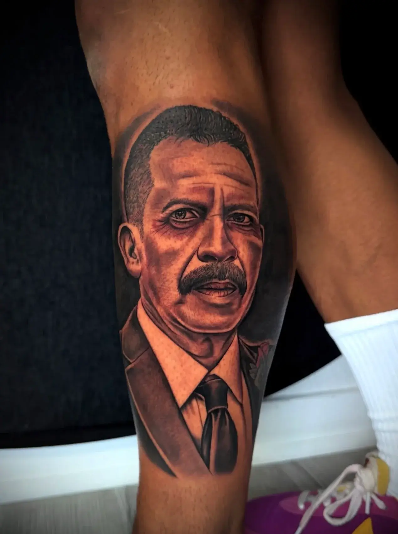Black and gray portrait tattoo by Marcos