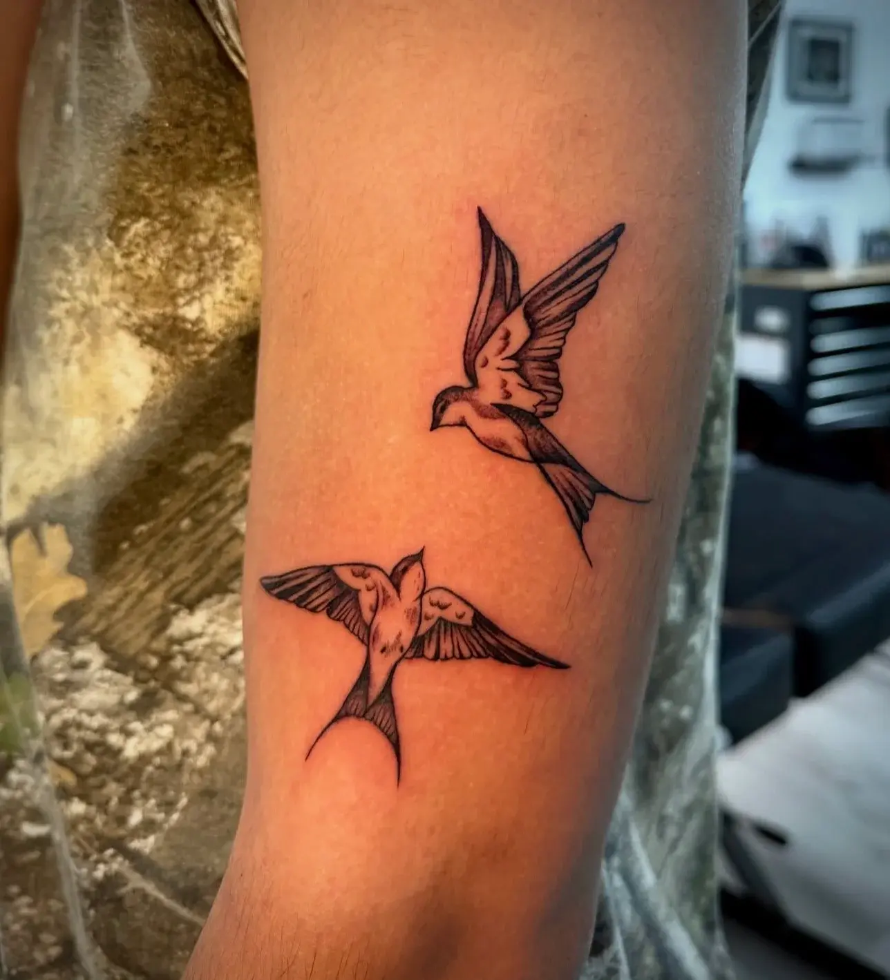 Pair of swallows tattoo by Lucia
