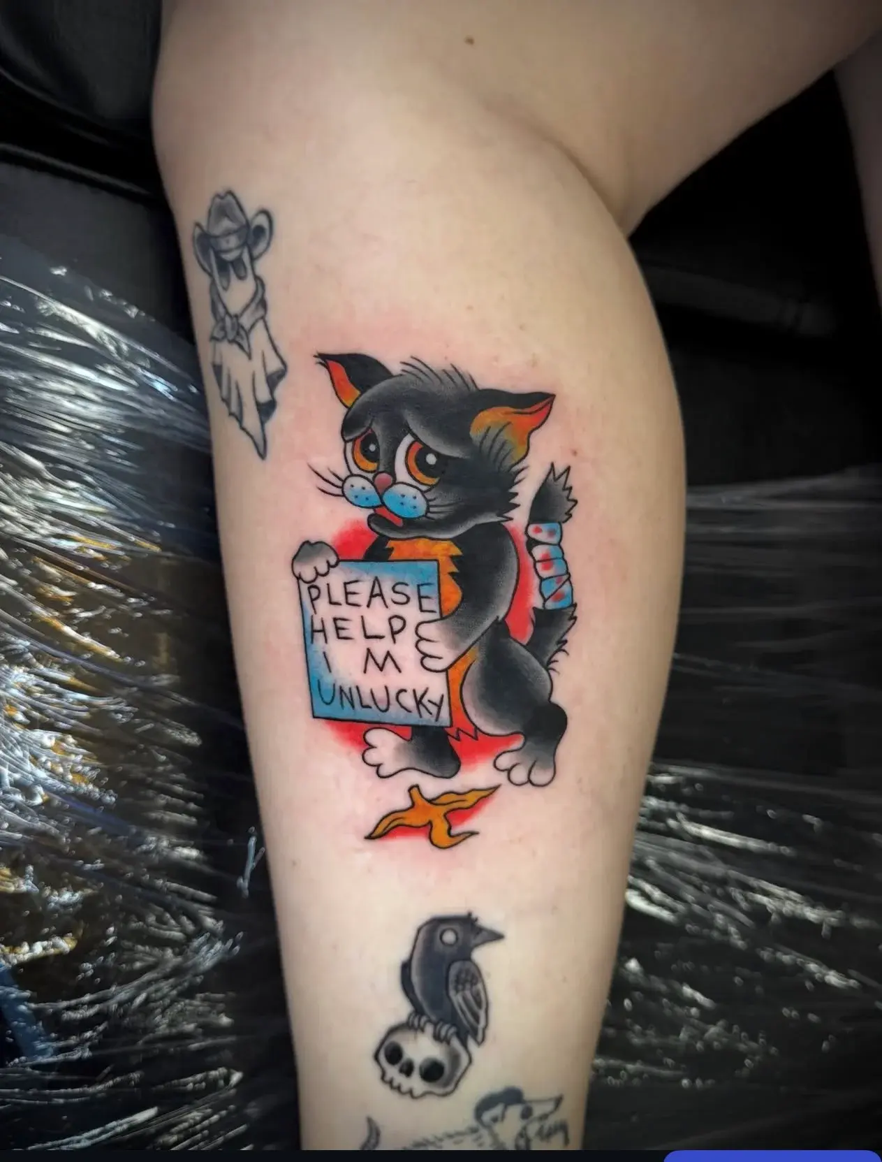 Colorful unlucky black cat tattoo by Marcos
